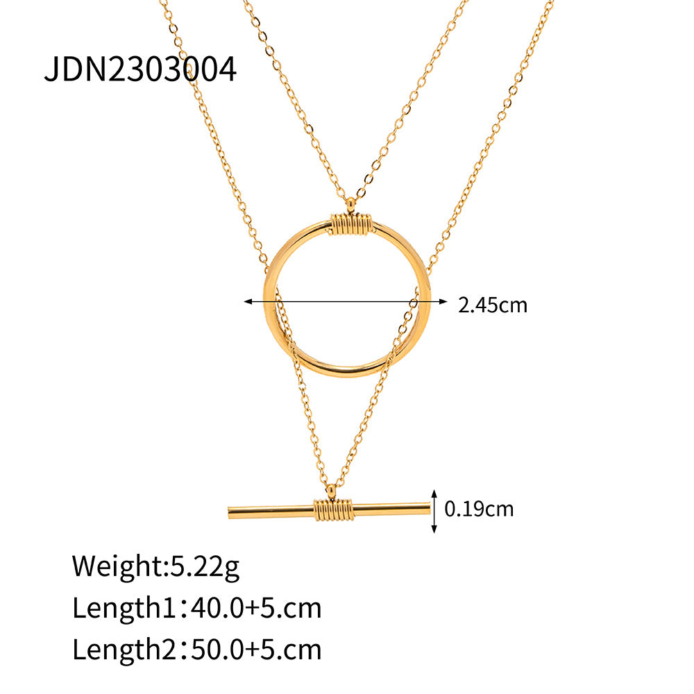 2H New Fashionable Layered Stainless Steel Necklace16k Gold-plated Double Bar Round Long Bar Splicing Necklace Jewelry