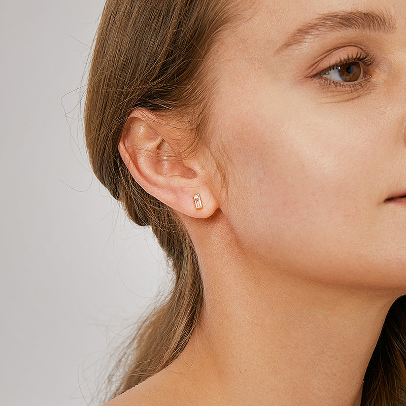 E0366 Modern Simple Rectangular Pink Zircon Stud Earrings for Women Fashion Exquisite Jewelry Earrings