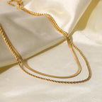 Classic Simple Necklace Jewelry18K Gold-Plated Blade Chain Flat Snake Chain Braided Chain Double-Layer Necklace Jewelry for Women