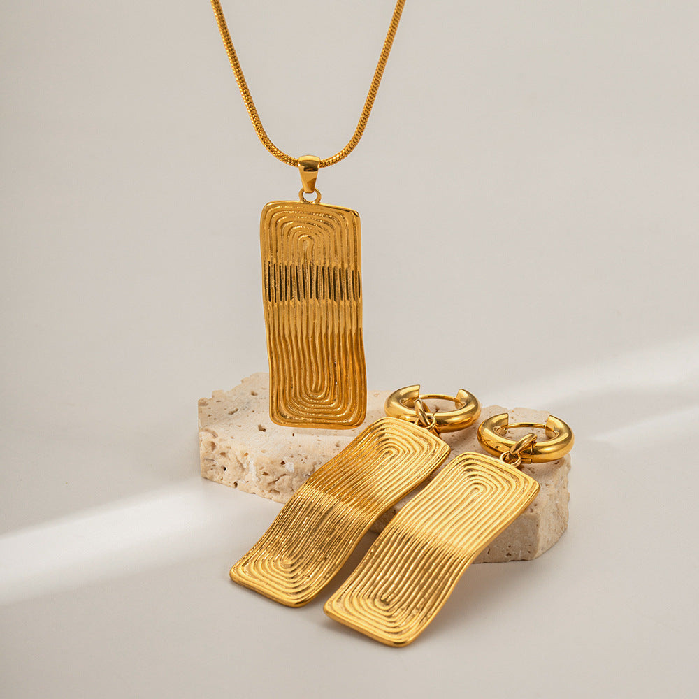 2H New Style Necklace 18K Gold Stainless Steel Threaded Rectangle Pendant Necklace Necklace Women's Jewelry