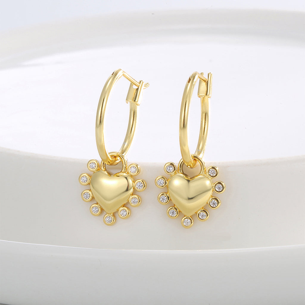 E0811 Retro Fashion Design Earrings for Women Gold-Plated Zircon Heart Drop Earrings