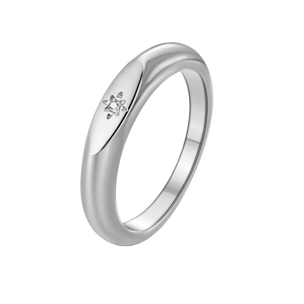 R0573 Fashion Simple Glossy Minimalist Unisex Ring Micro Pave White Zircon Versatile