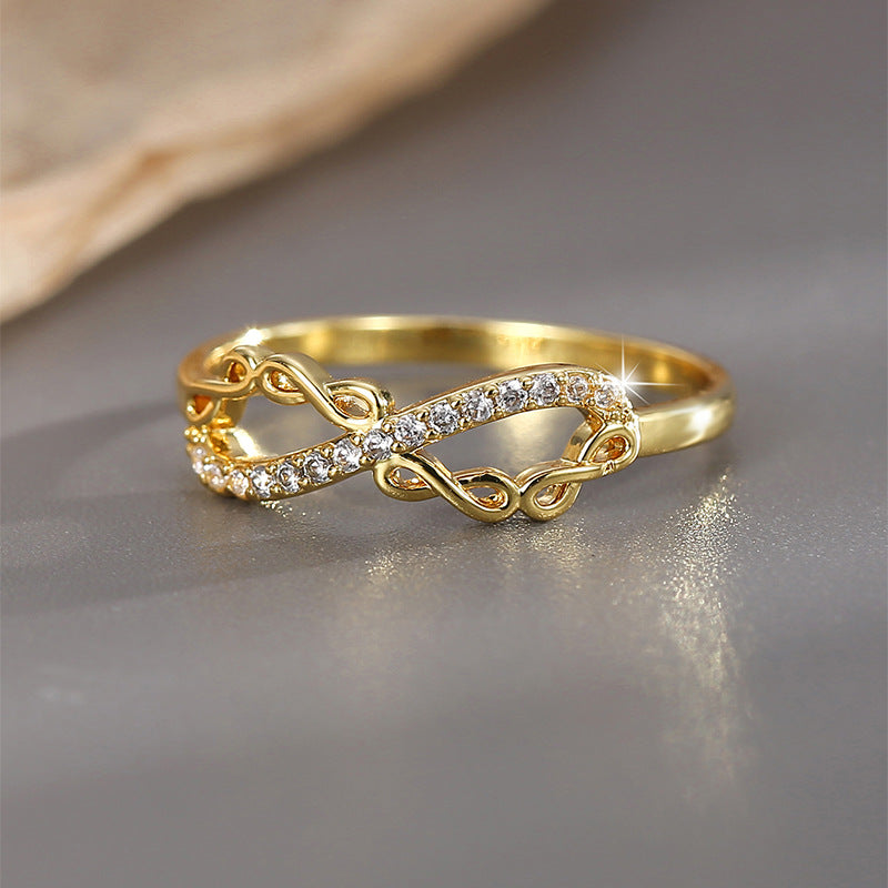 R0435 Direct Supply Musical Note Shape Fashion Ring for Women Micro Inlaid White Zircon Copper Plated with Real Gold