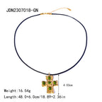 Stainless Steel Cross Pendant Necklace Zircon Natural Stone Clavicle Chain Neck Chain Jewelry