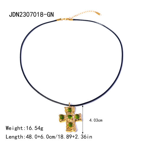 Stainless Steel Cross Pendant Necklace Zircon Natural Stone Clavicle Chain Neck Chain Jewelry