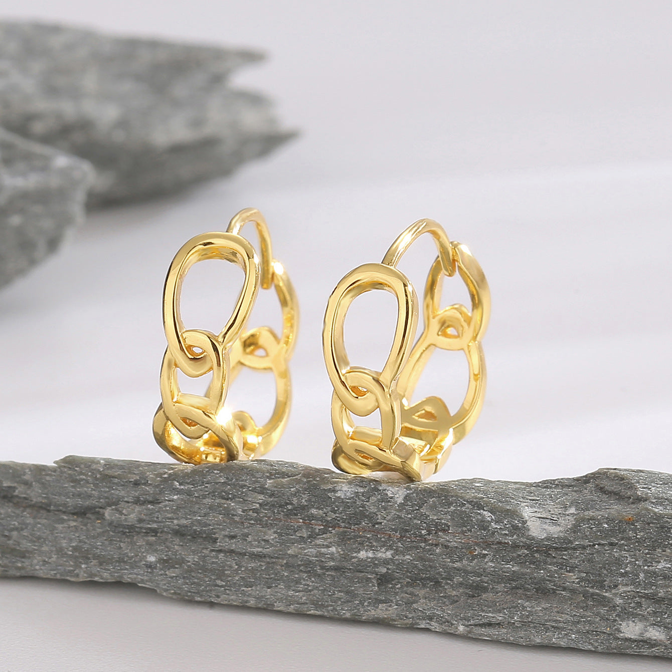 SE0044 S925Silver plating14K Gold Water Drop Shaped Lock Buckle Hip Hop Earrings Female Ear Jewelry