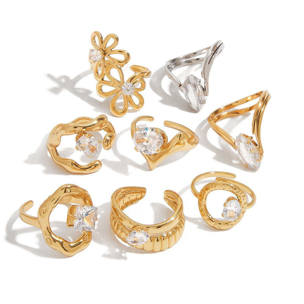 Zircon Ring Non-Fading Jewelry for Women Stainless Steel Accessories