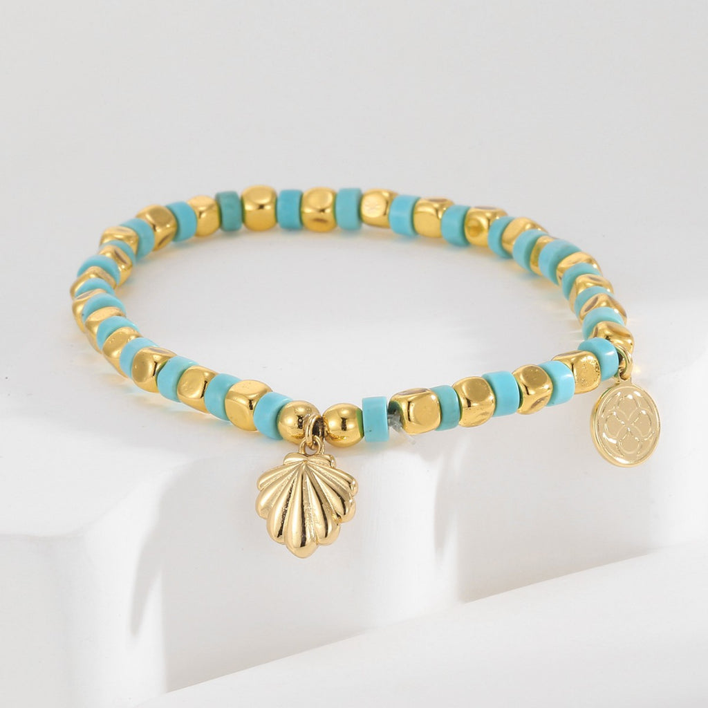 B0246 Vintage Trendy Vacation Shell Bracelet Fashion Gold-Plated Beaded