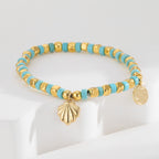 B0246 Vintage Trendy Vacation Shell Bracelet Fashion Gold-Plated Beaded