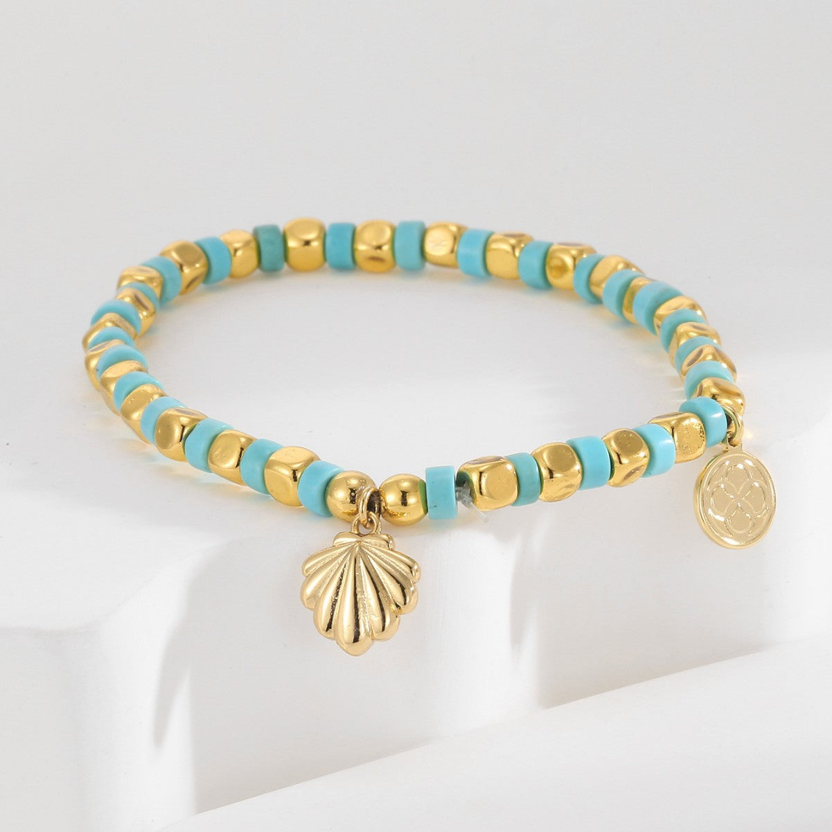 B0246 Vintage Trendy Vacation Shell Bracelet Fashion Gold-Plated Beaded