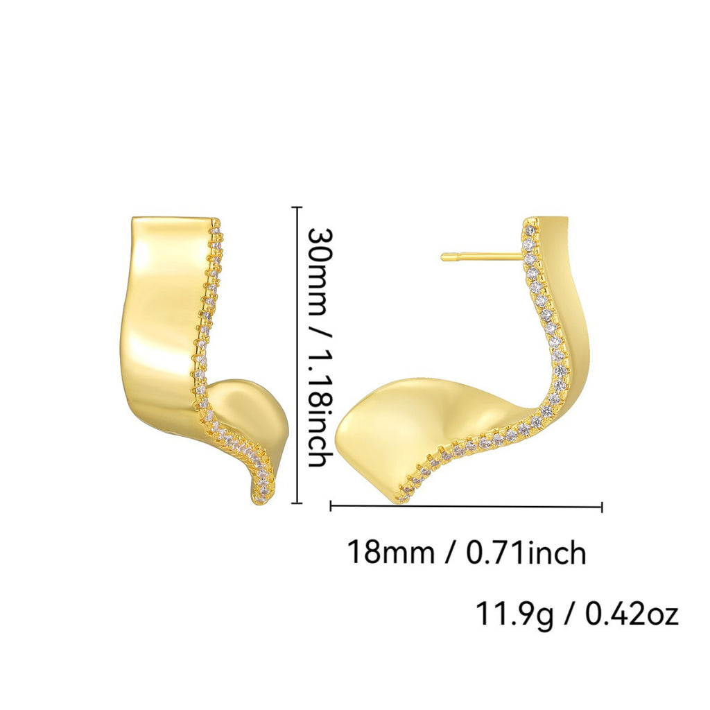 E0699 Geometric Origami Irregular Earrings for Women Copper Plated Real Gold Micro Inlaid White Zircon Fashion Earrings