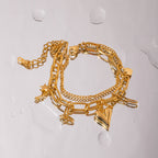 2H New Fashion Versatile Plated 18K Electroplated Stainless Steel Gold Three-Dimensional Heart Star Pendant Double-Layer Bracelet