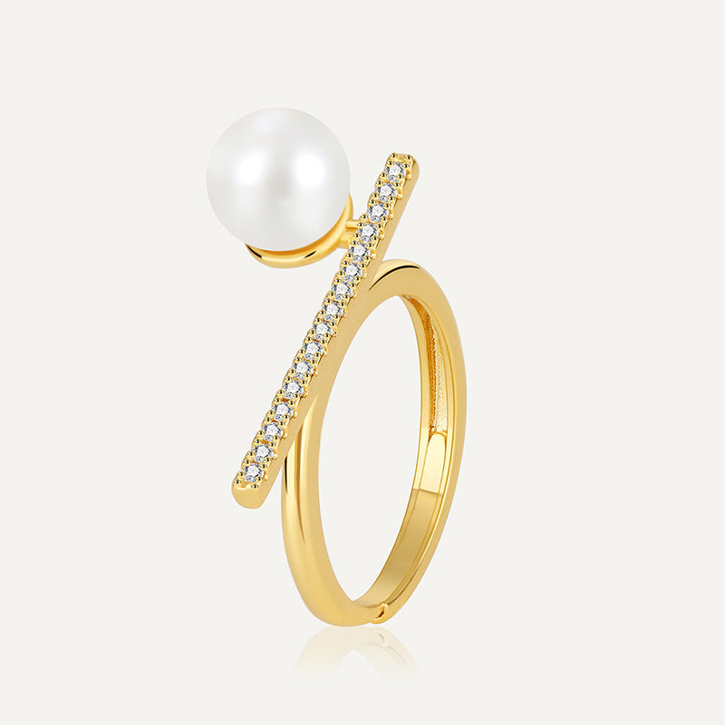 R0592 Simple Single Row Zircon Ring for Women Bohemian Vintage Elegant Shell Pearl
