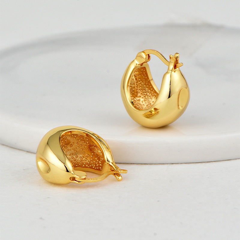 E0683 Elegant Fashion Earrings for Women, Brass Gold-Plated, Vintage Simple Design, Smooth Ear Hooks