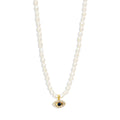 Pearl Evil Eye Moon 925 Sterling Silver Necklace — design silhouette — jewelry finish and design detail