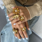 Stainless Steel Flower Pearl Ring Exaggerated rings Ornament