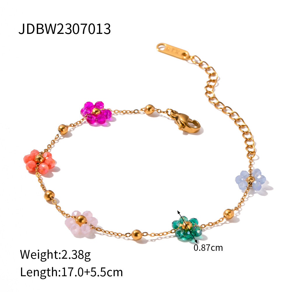 Bracelet Design for Women18K Stainless Steel Bracelet Handmade Colorful Small Flower Chain Bracelet