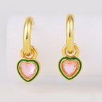 E0631 Fashionable Simple Epoxy Inlaid Heart-Shaped Pink Zircon Earrings for Women