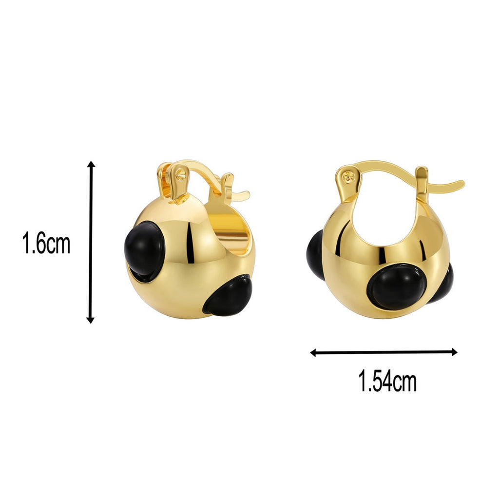E0625 casual fashion Earrings Female Brass Gold Plated Black Agate Sphere Ear Buckle