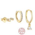 925Sterling Silver Inlaid Diamond Opal Earrings Stud Earrings Jewelry Set Hot-Selling High-End Earrings for Women