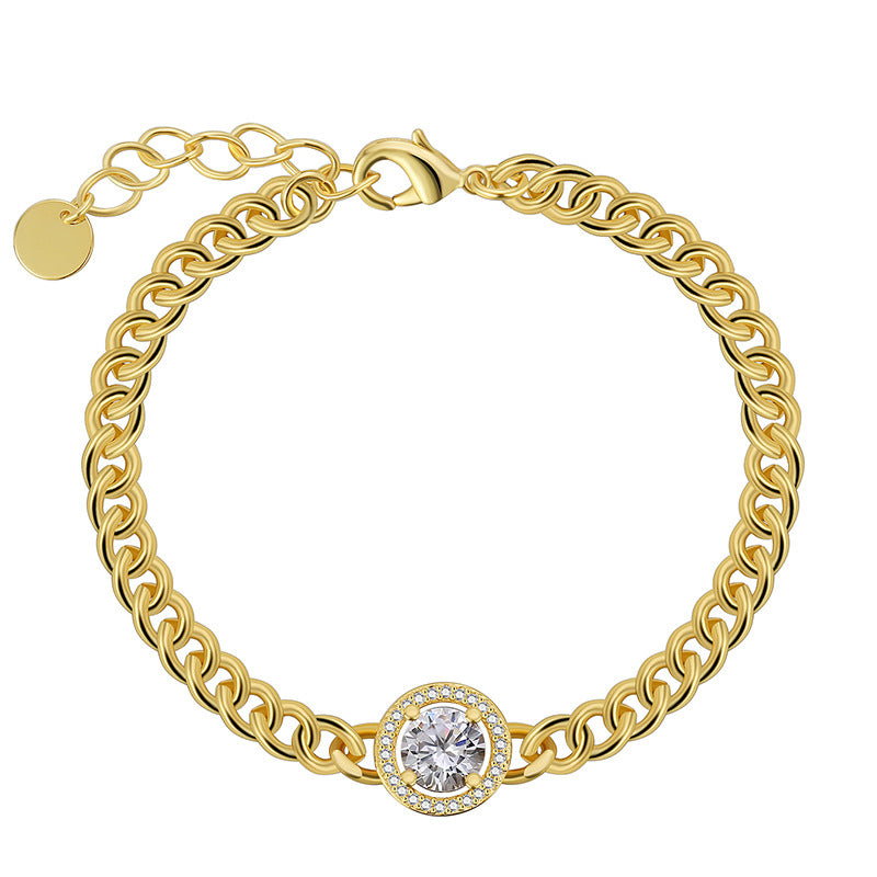 B0169 Fashionable Cool Style Shiny Zircon Bracelet for Women Brass Gold Plated Hip Hop Style