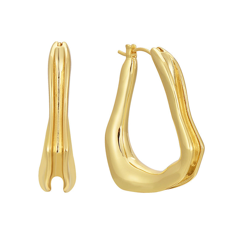 E0693 Simple Fashion Irregular Smooth Earrings for Women Brass Gold-Plated Ear Jewelry