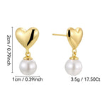 E0139 S925Silver Needle Copper Gold-Plated Smooth Heart Earrings for Women, Chanel Style Pearl Drop Earrings