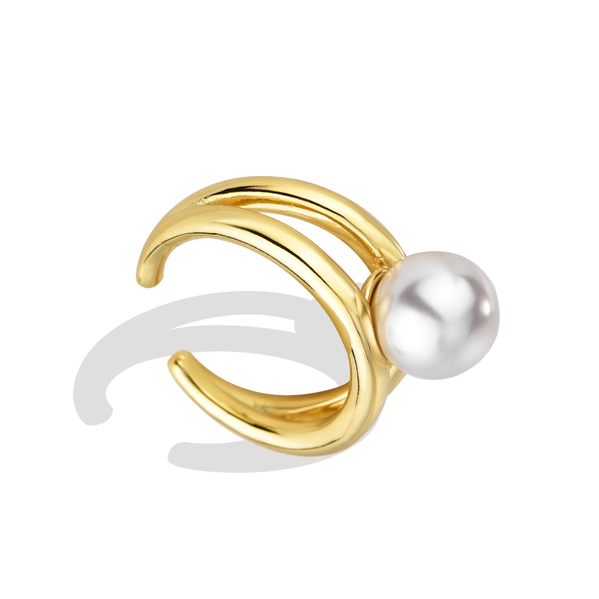 R0199Metal Open Ring Simulated Large Pearl Ring Simple