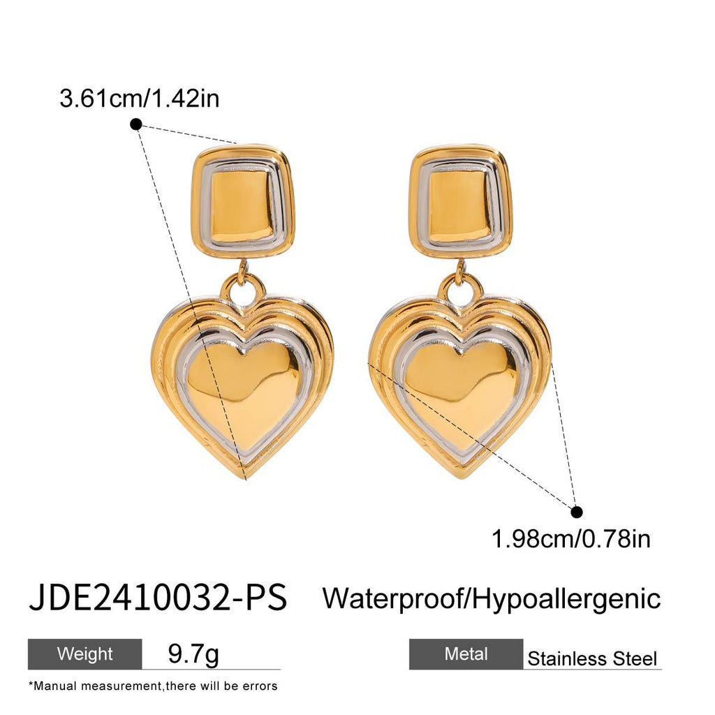 Heart-shaped Stud Earrings18K Gold Stainless Steel Necklace Accessories Women's Jewelry