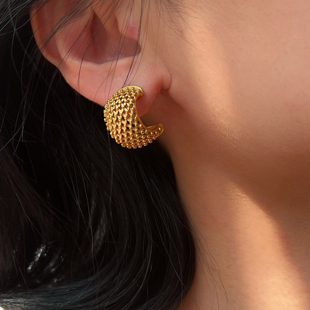 2H New style wind grid earrings18k Gold Earrings Stainless Steel Earrings Studs