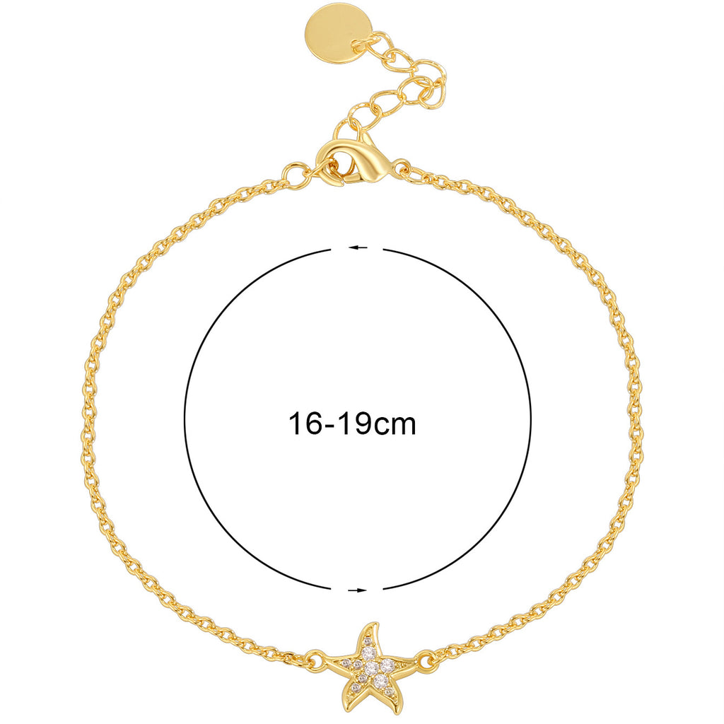 CYB0356 Copper plating14k Gold Five-Pointed Star Fashion Bracelet Zircon Jewelry Starfish Beach