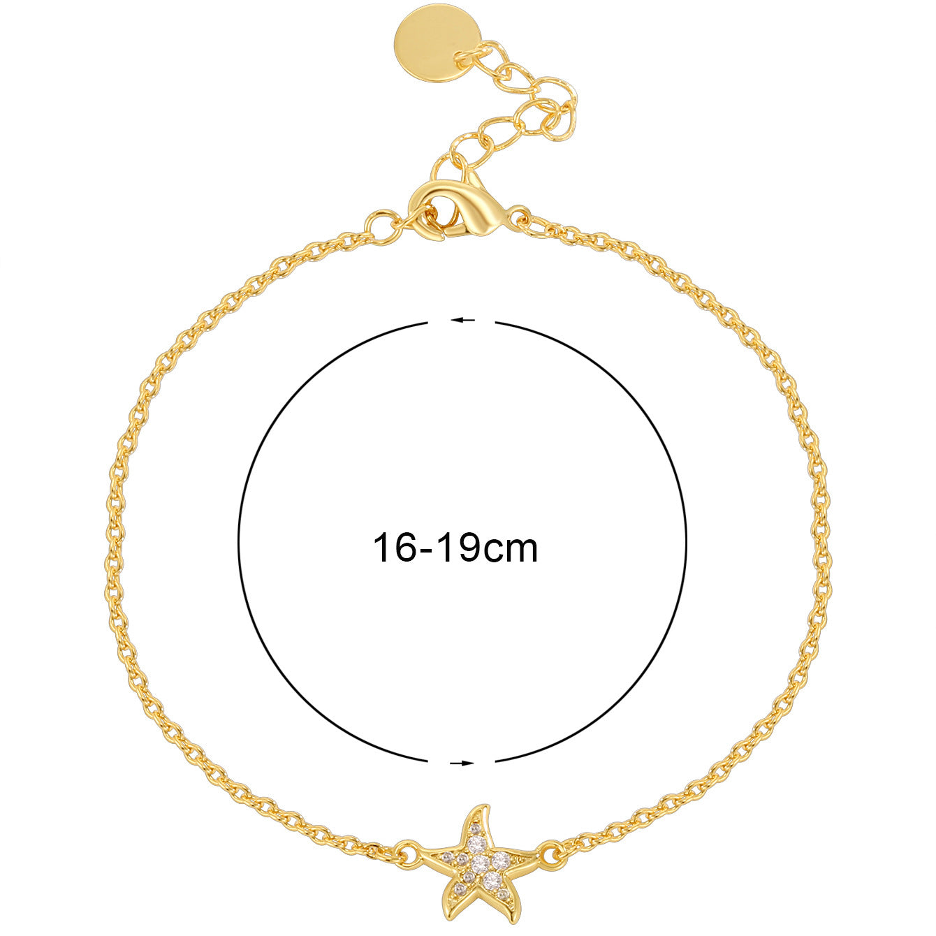CYB0356 Copper plating14k Gold Five-Pointed Star Fashion Bracelet Zircon Jewelry Starfish Beach