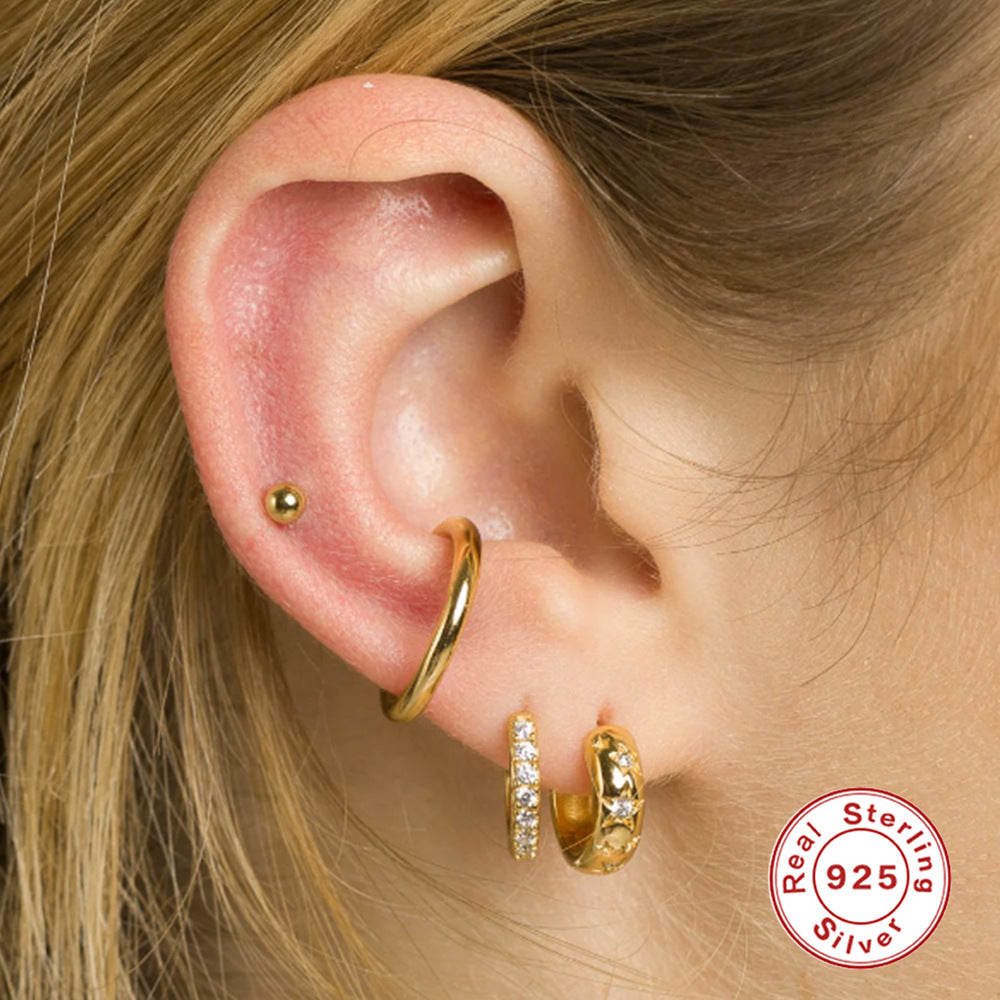 S925Sterling Silver Mini Wide Five-Pointed Star Inlaid Diamond Hoop Earrings Hot-Selling New Earrings for Women