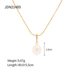 Fresh Stainless Steel Necklace Non-Fading Simple Chain Natural Pearl Pendant Necklace Trendy Jewelry