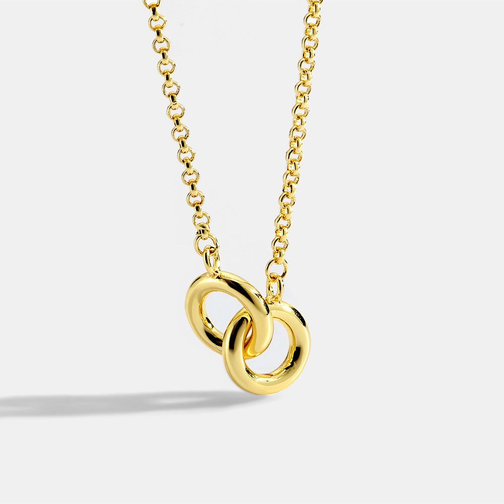 N0027 Double Ring Gold-Plated Necklace for Women, Minimalist Metallic Circle Pendant Accessory