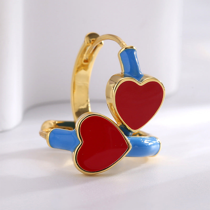 E0697 Fashion Heart Color-Block Resin Earrings for Women Simple Cute Heart-Shaped Earrings