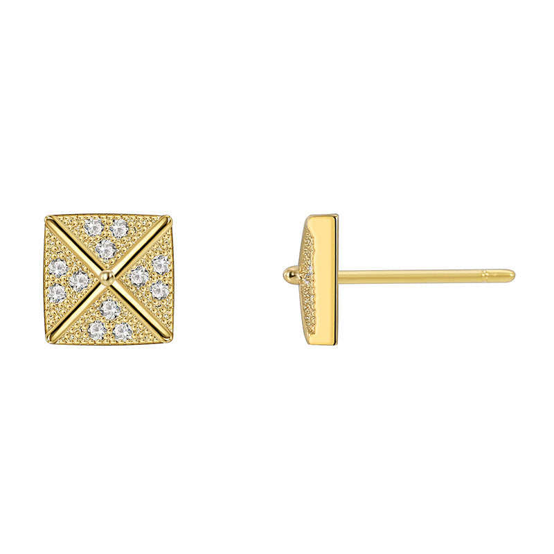 E0555 Trendy New Design Earrings for Women Simple Square Micro Inlaid White Zircon Hot Selling Stud Earrings