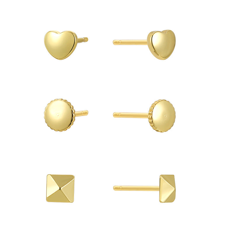 E0796 Minimalist Small Round Arc Lace Pyramid Heart-shaped Earring Set gold Cool Style Earrings