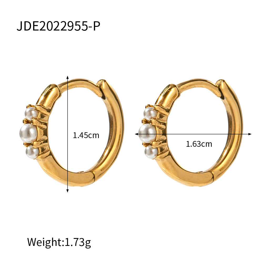 Fashion New Three-Pearl Round Hoop Earrings Trendy gold Women's Jewelry Studs
