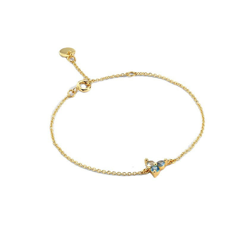 B0024 Blue Zircon Flower Gold-Plated Bracelet Simple Jewelry