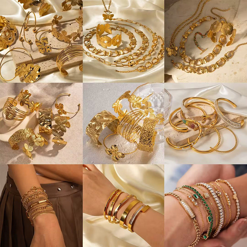 Bracelet Jewelry Stainless Steel Bracelet Real Gold Plating Women Inlaid Zircon Bracelet Factory Store