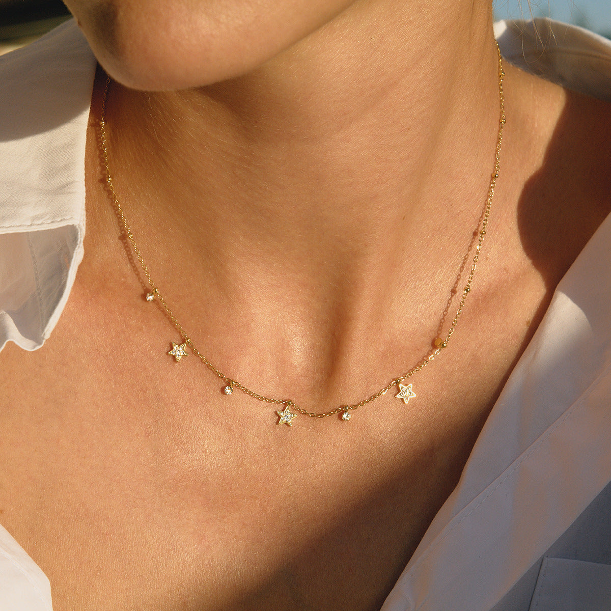 Zircon Necklace Women's Collarbone Chain Non-Fading Stainless Steel Jewelry