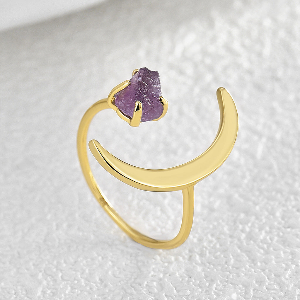 R0161 Fashion Open Star and Moon Ring Simple Personality Fashion Half Moon Natural Stone Open Ring