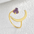 R0161 Fashion Open Star and Moon Ring Simple Personality Fashion Half Moon Natural Stone Open Ring