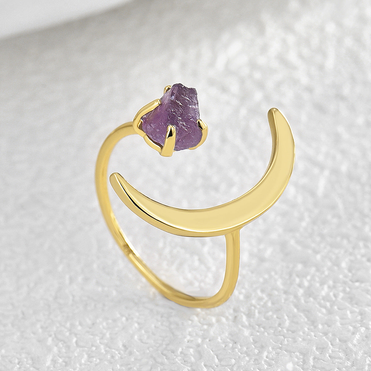 R0161 Fashion Open Star and Moon Ring Simple Personality Fashion Half Moon Natural Stone Open Ring