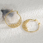 E0350 Copper Gold-Plated Leaf Hoop Earrings for Women, Simple Design, Round Branch Micro-Paved Zirconia Earrings, Lightweight