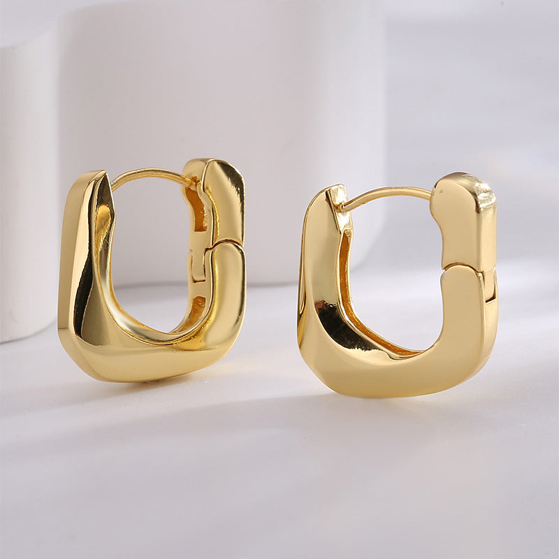 E0644 Simple Fashion Asymmetric Earrings for Women Copper Plated Real Gold Smooth Minimalist Style Ear Clips