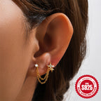 New925Sterling Silver Inlaid Diamond Five-Pointed Star Chain Tassel Ear Thread Earrings Hot-Selling Minimalist Style Earrings for Women