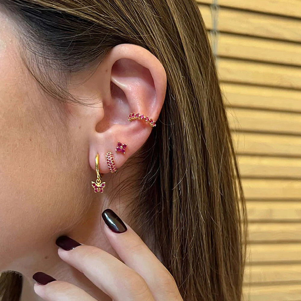 S925Sterling Silver Butterfly Inlaid Diamond Earrings Hoop Earrings Ear Clips Earrings Hot Sale Creative Style Earrings for Women