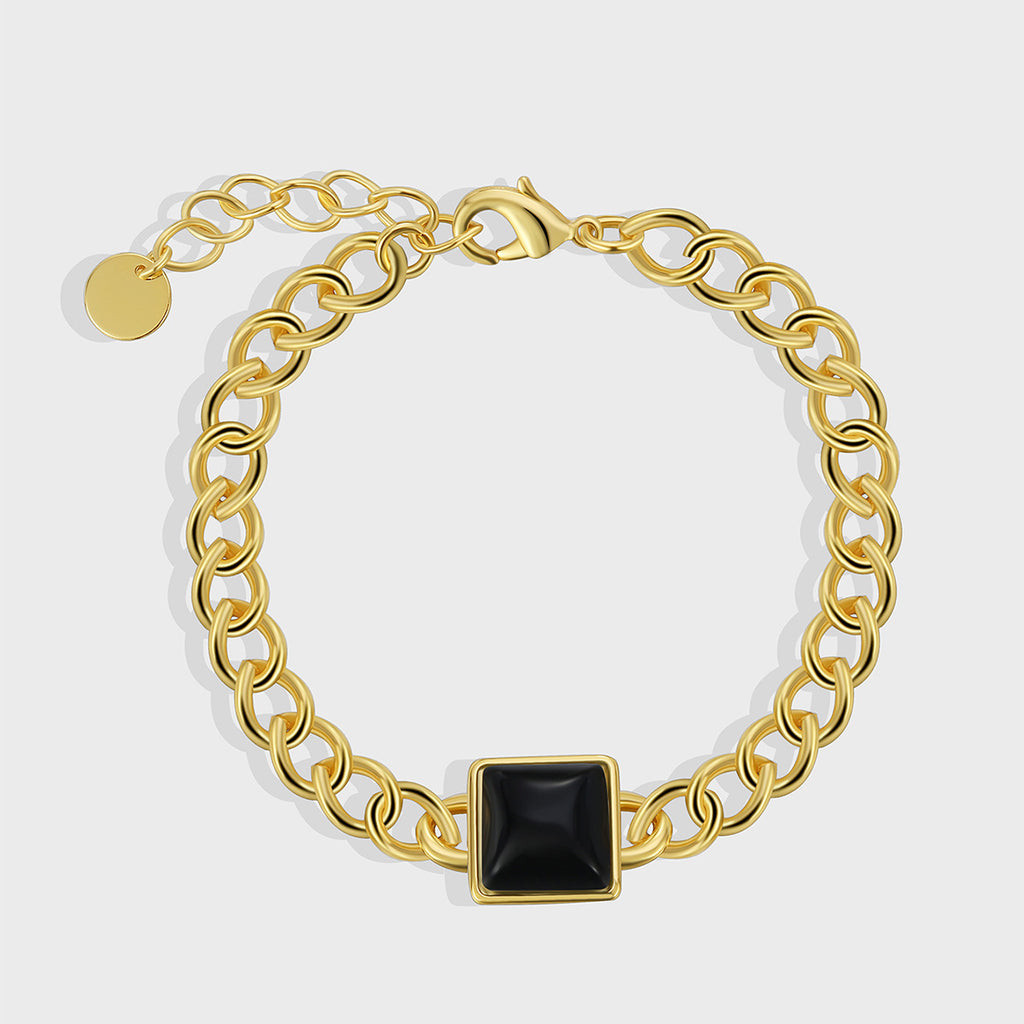 B0134 Minimalist Fashion Hip-Hop Style Trendy Bracelet for Women, Cool Style Black Square Zircon